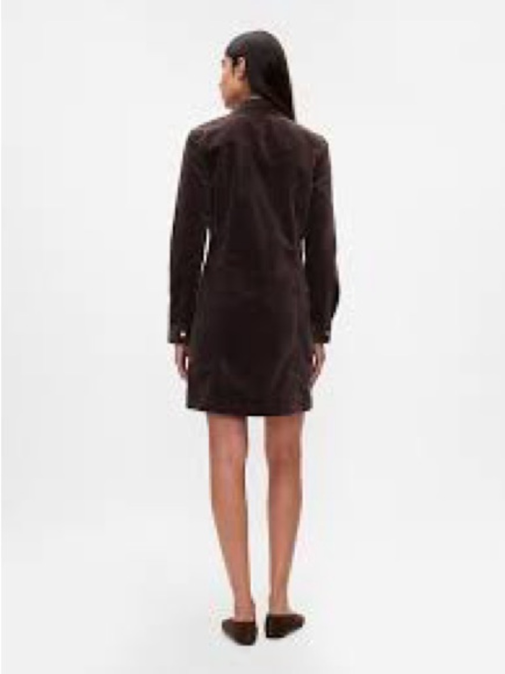 NWOT GAP Women's Stretch Velvet Chocolate Long Sleeve Shirt Dress - Picture 3 of 9